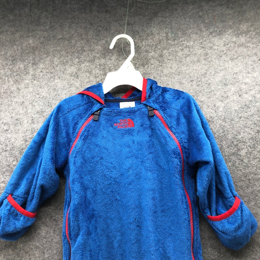 The North Face Fleece Bunting Suit Baby 12-18M Blue Red Hooded One Piece Romper - Picture 3 of 10